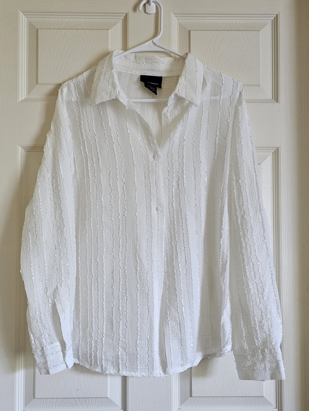 Liv Los Angeles White Textured Button-Up Blouse | Women's XL | Coastal Boho